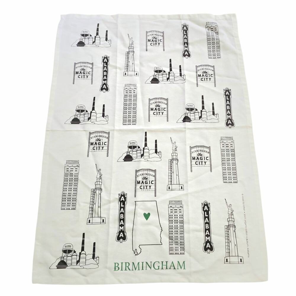 Coast & Cotton Birmingham Alabama Tea Towel Large Silk Screened 20" x 26"